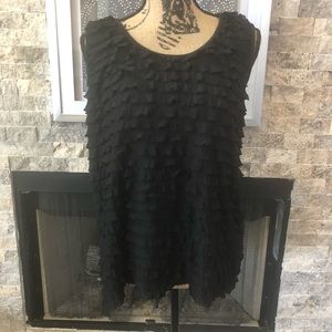 Black sleeveless ruffled blouse